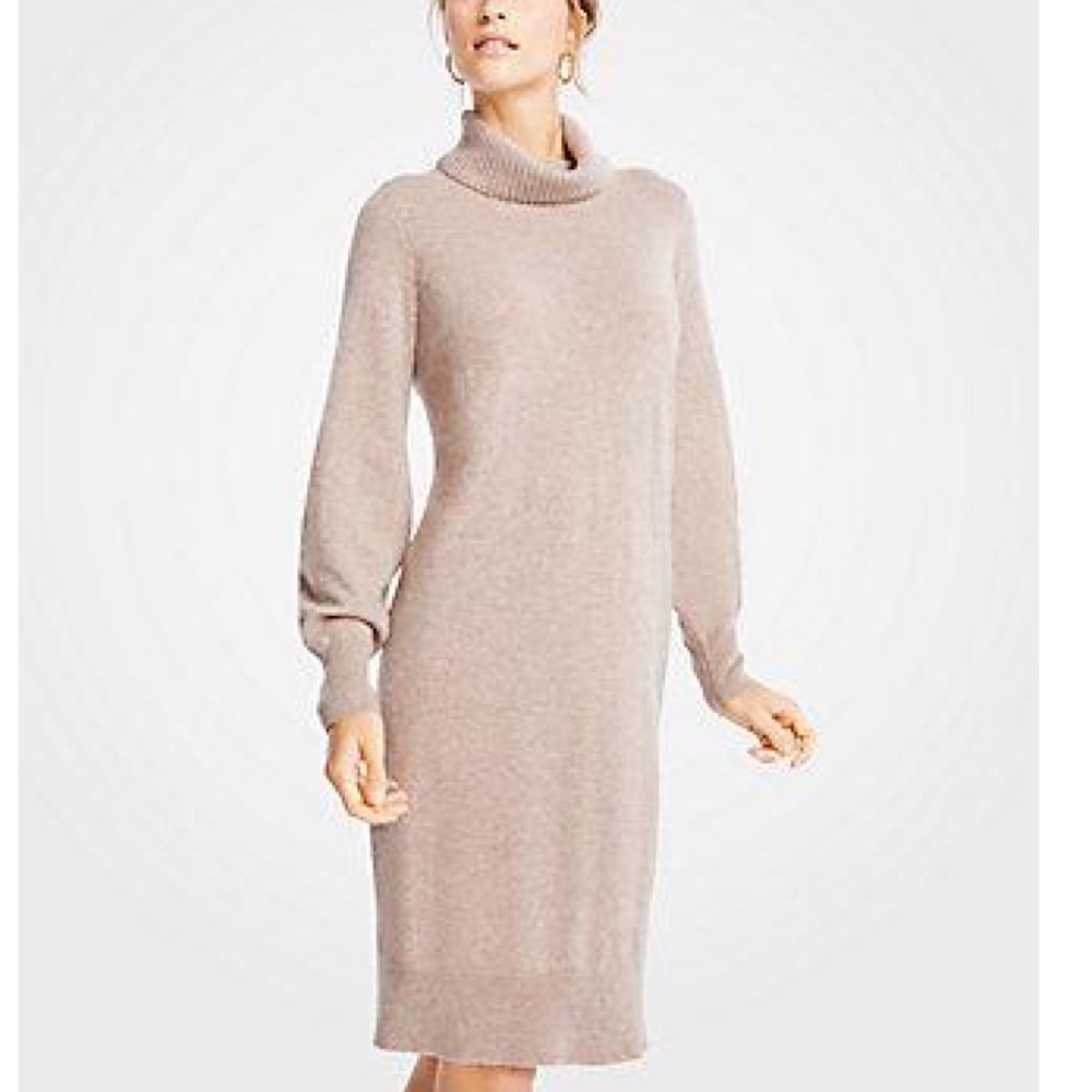 NWT Ann Taylor Cashmere Tan Turtleneck Dress - Picture 2 of 2